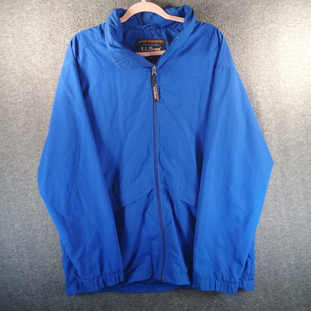 LL Bean Windbreaker Men‎ L Blue Adjustable Hidden Hood Zipper Pockets Outdoors
